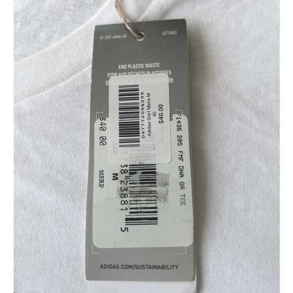 Adidas T-Shirt Mens Size M White Green Short Sleeve Large Logo Print Sportswear - Picture 3 of 3